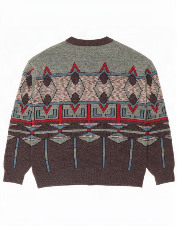 Vintage herre cardigan sweater stor grå geometrisk