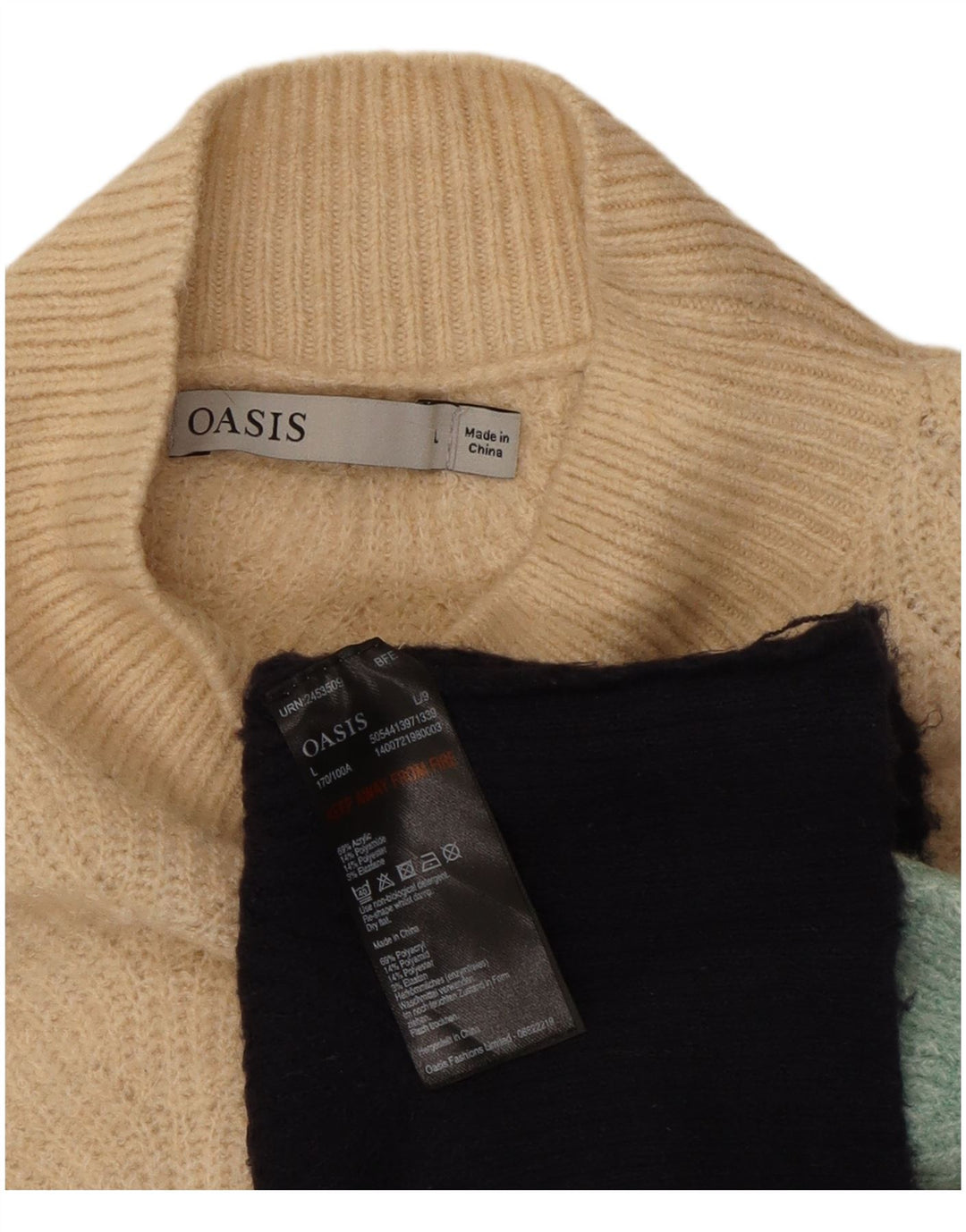 Oasis Dame Turtle Neck Jumper Sweater UK 16 Stor Flerfarvet
