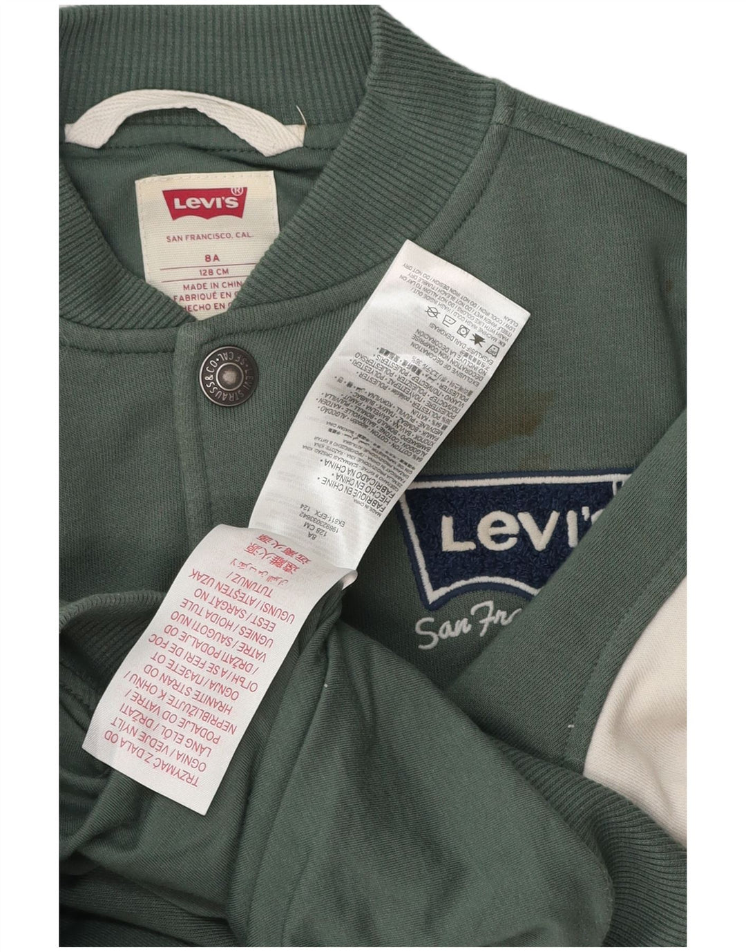 Levi's Boys Grafisk Varsity-jakke 7-8 år Grøn Colourblock Bomuld