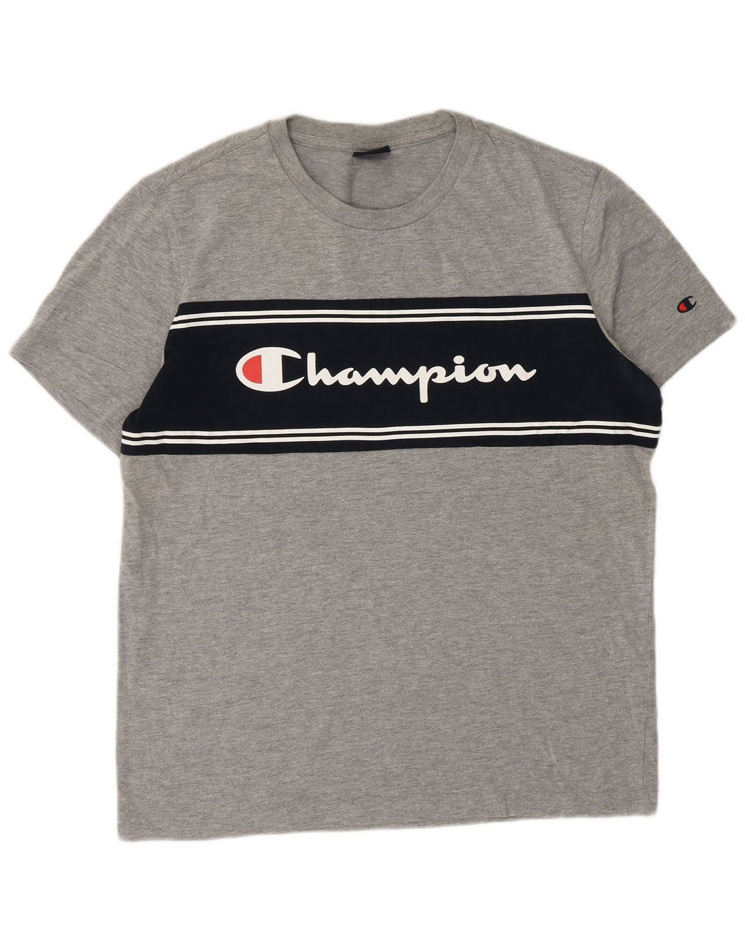 CHAMPION Mens Graphic T-Shirt Top Medium Grey Colourblock Cotton