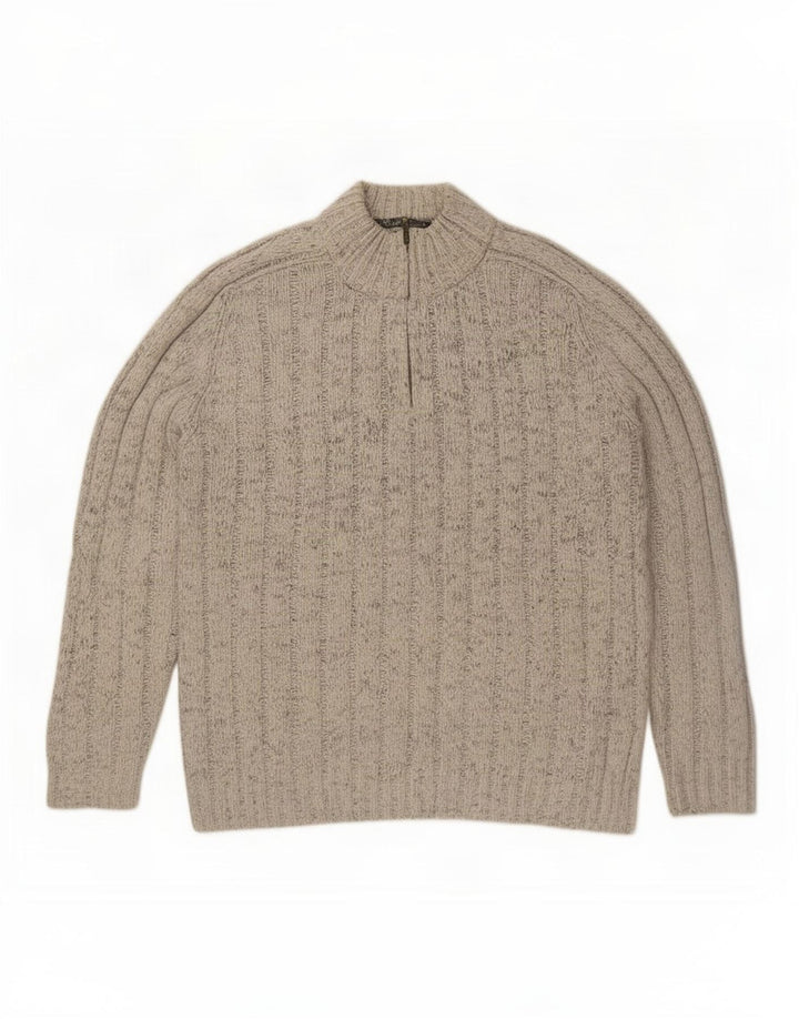 Marks & Spencer Herre Zip Neck Jumper Sweater 2XL Grå Flecked Wool