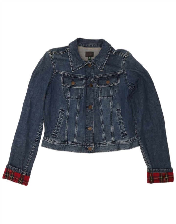 Ralph Lauren Dame Crop Denim Jacket UK 12 Medium Blue Check Cotton