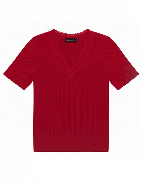 Marks & Spencer Womens T-Shirt Top UK 10 Small Red Acrylic
