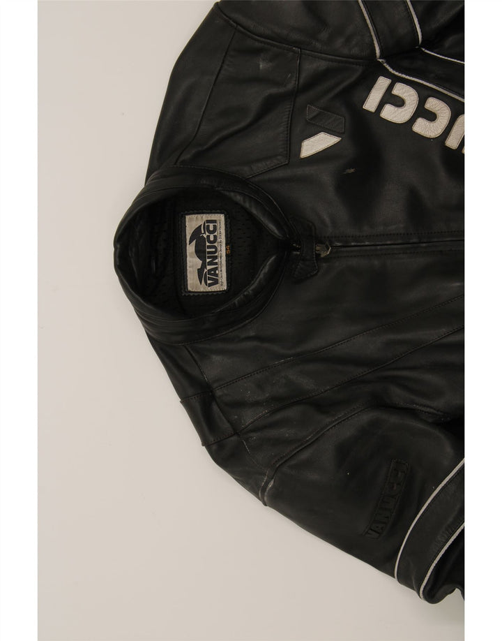 VANUCCI Mens Leather Graphic Racer Jacket IT 54 2XL Black Leather Vintage Vanucci and Second-Hand Vanucci from Messina Hembry 