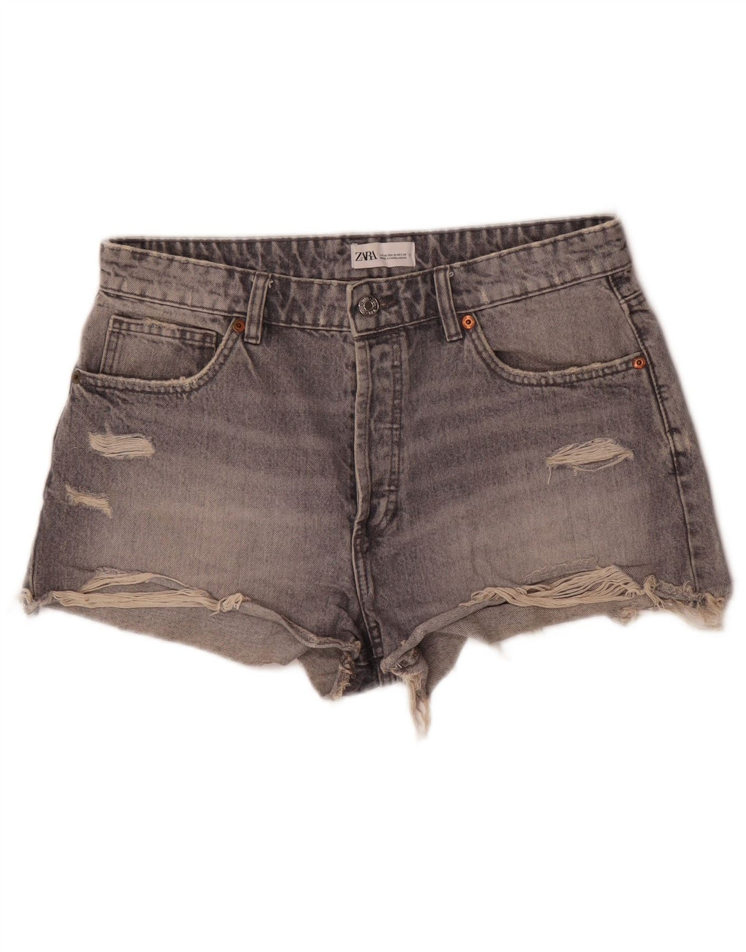 Zara Womens Distressed Denim Shorts EU 42 Large W32 Grå Bomuld