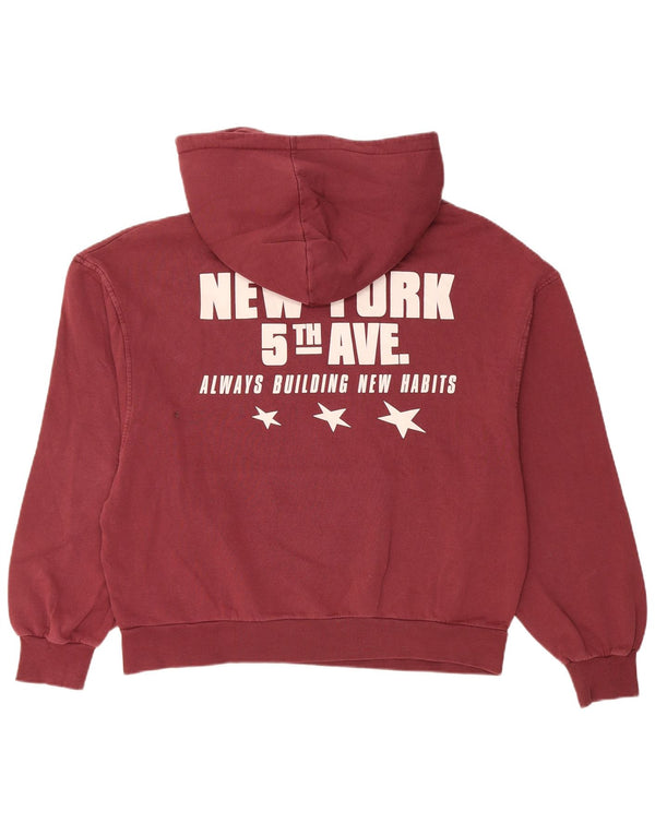 Pull & Bear Dame Grafisk Oversized Hoodie Jumper UK 14 Medium Burgundy