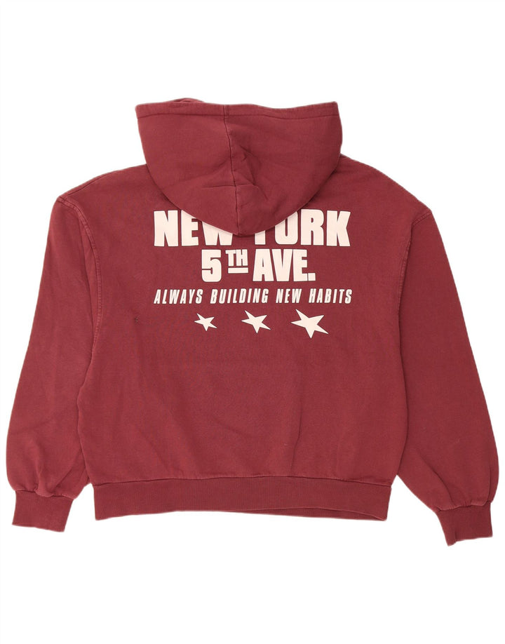 Pull & Bear Dame Grafisk Oversized Hoodie Jumper UK 14 Medium Burgundy