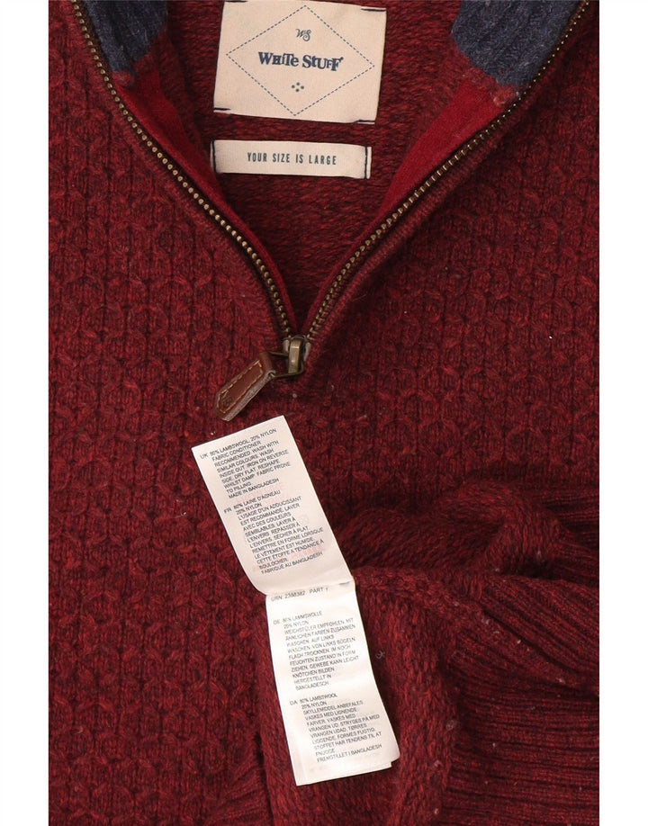 White Stuff Herre Zip Neck Jumper Sweater Large Burgundy Wool