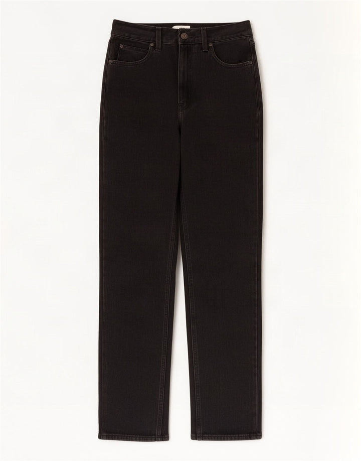 Levi's Dame Højtaljede Straight Jeans W29 L31 Sort Bomuld