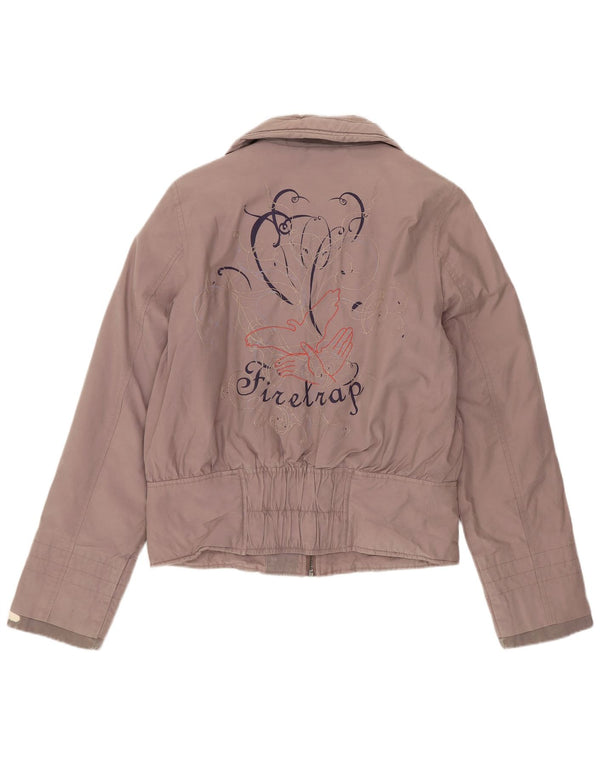 Firetrap Womens Bomber Jacket UK 10 Small Grå Bomuld