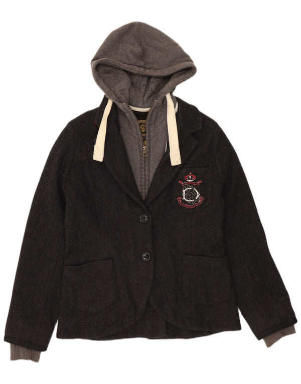 Superdry Girls 2-knaps hætteblazerjakke 11-12 år Medium Grey Uld