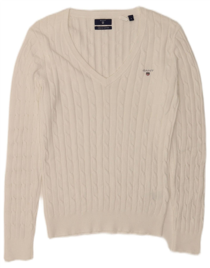Gant Dame V-hals sweater UK 10 Lille hvid bomuld