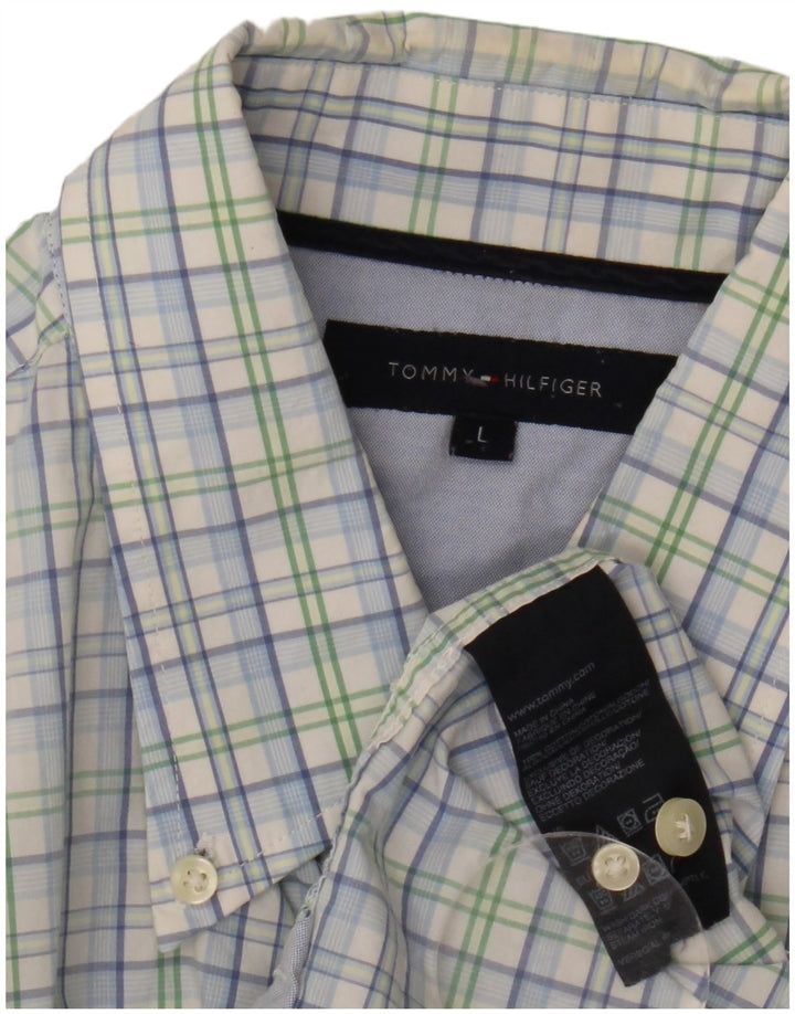 TOMMY HILFIGER Kortærmet herreskjorte Stor blå ternet bomuld
