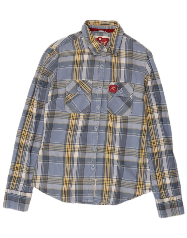 Superdry Klassisk skovhugger-flanelskjorte til kvinder, UK 12 Medium Blue Check