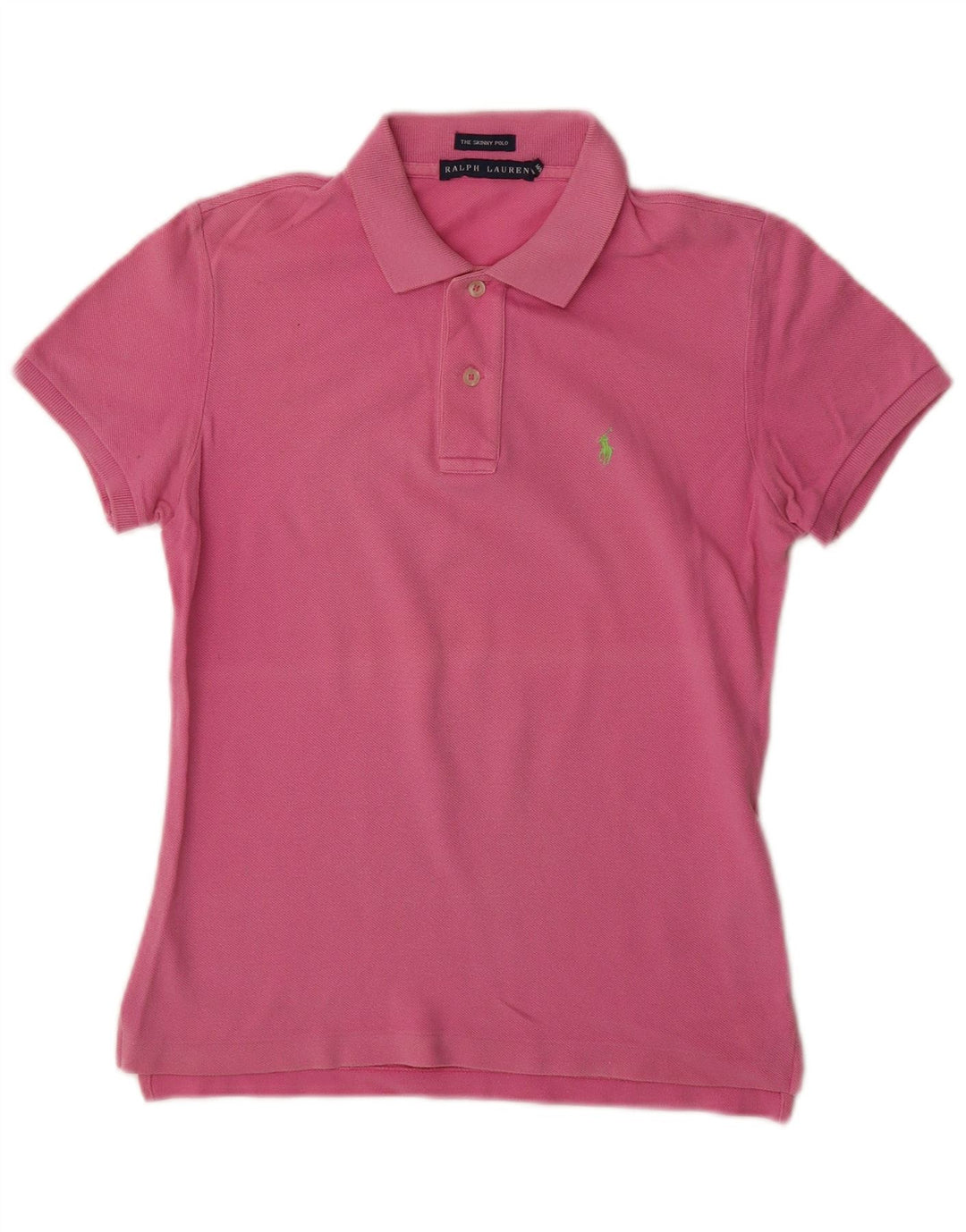 RALPH LAUREN Dame Skinny Polo Shirt UK 12 Medium Pink Bomuld