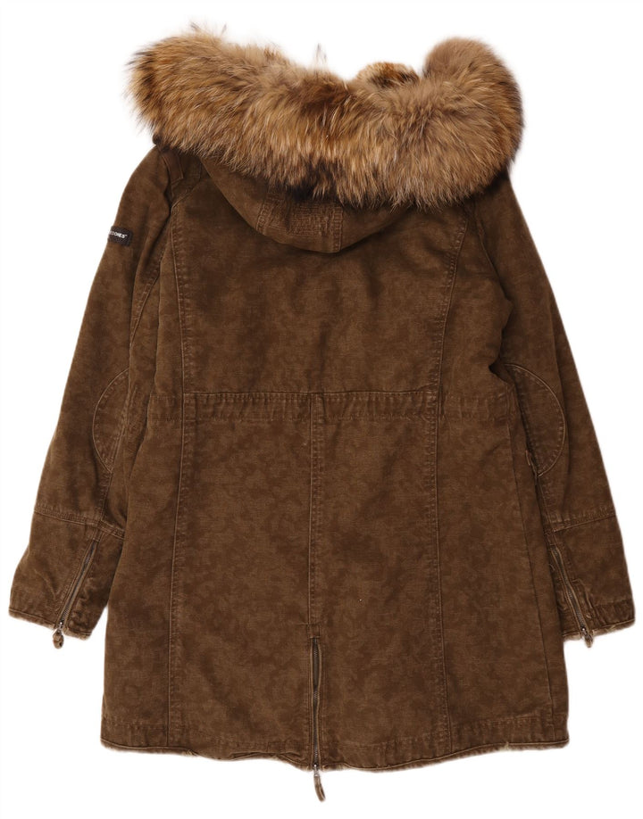 Frieda & Freddies Dame Hooded Parka Jacket EU 40 Medium Khaki Cotton