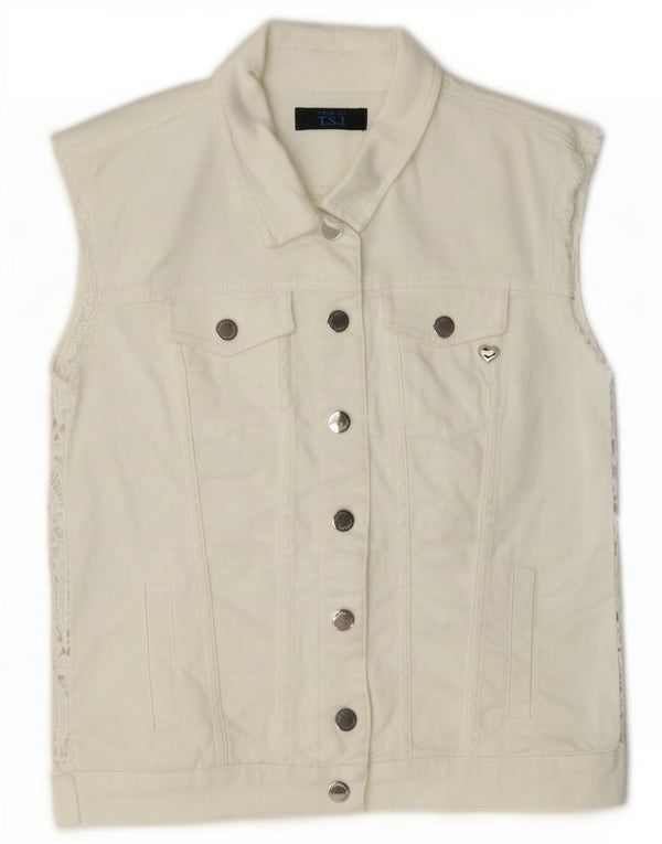 Twin-Set Womens Denim Gilet UK 10 Small Off White Floral Bomuld
