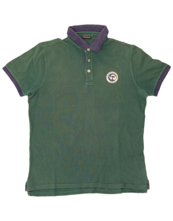 Napapijri Herre Geographic Rugby Polo Shirt XL Grøn Colourblock Bomuld