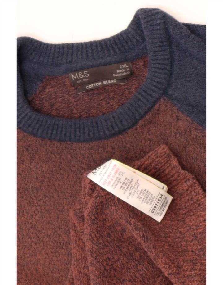 Marks & Spencer Herre sweater med rund hals 2XL Brun Colourblock