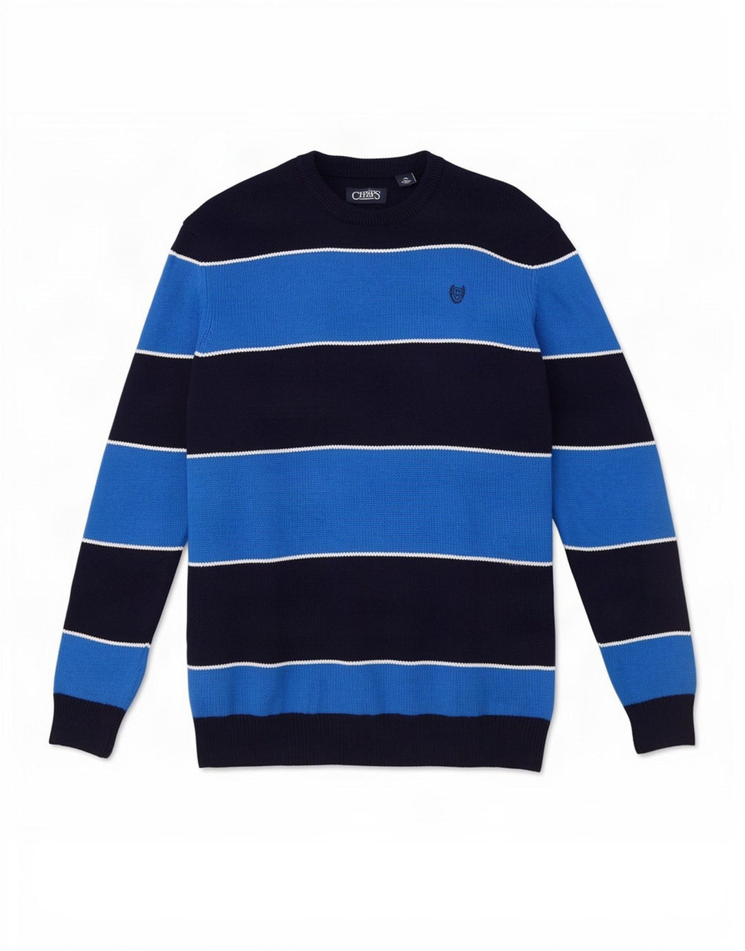 Chaps Herre Crew Neck trøje Sweater Stor marineblå stribet bomuld