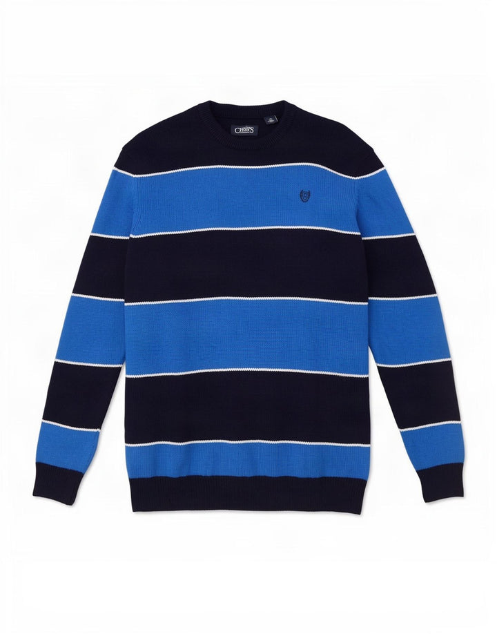 Chaps Herre Crew Neck trøje Sweater Stor marineblå stribet bomuld