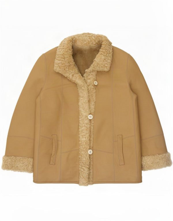 Vintage Womens Shearling Jacket EU 46 XL Beige Leather