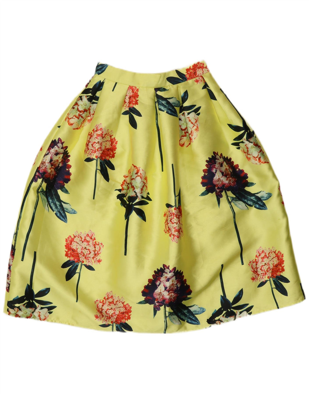 Vintage boblenederdel til kvinder XS W26 Gul blomsterpolyester
