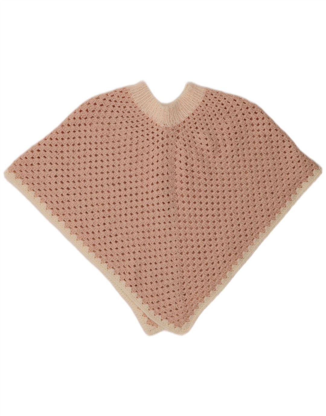 VINTAGE hæklet ponchotrøje til kvinder One Size Pink Colourblock