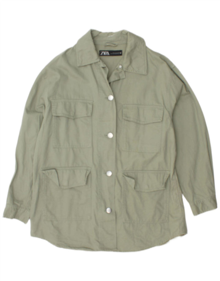 Zara Herre Oversized Utility Jacket UK 10 Small Green Cotton