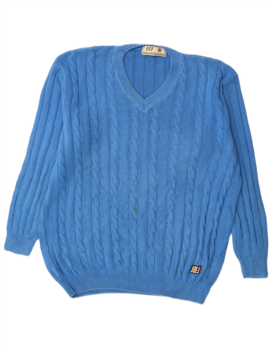 Vintage herre V-hals sweater 2XL blå bomuld