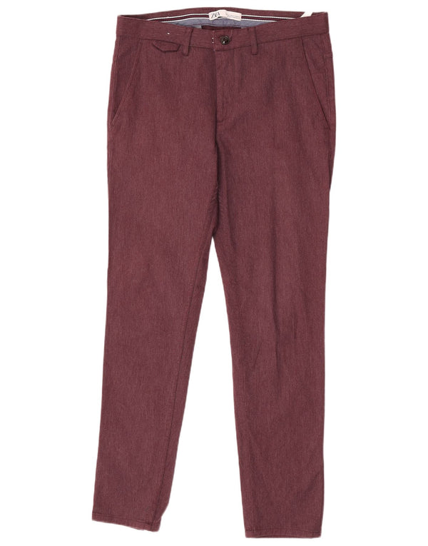 Zara Mens Slim Chino Trousers EU 40 Medium W31 L30 Burgundy Cotton