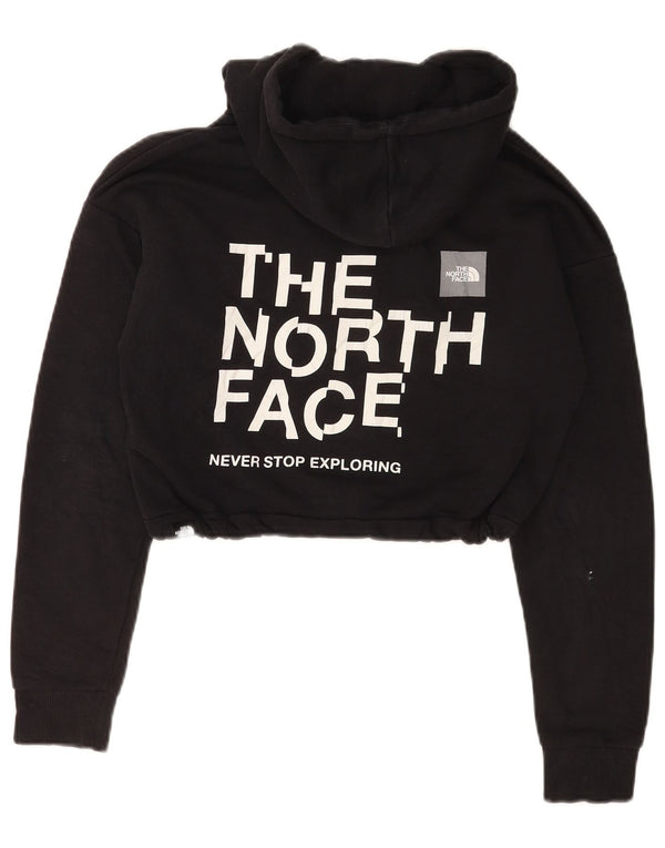 The North Face Dame Grafisk Crop Hoodie Jumper UK 10 Small Black Bomuld