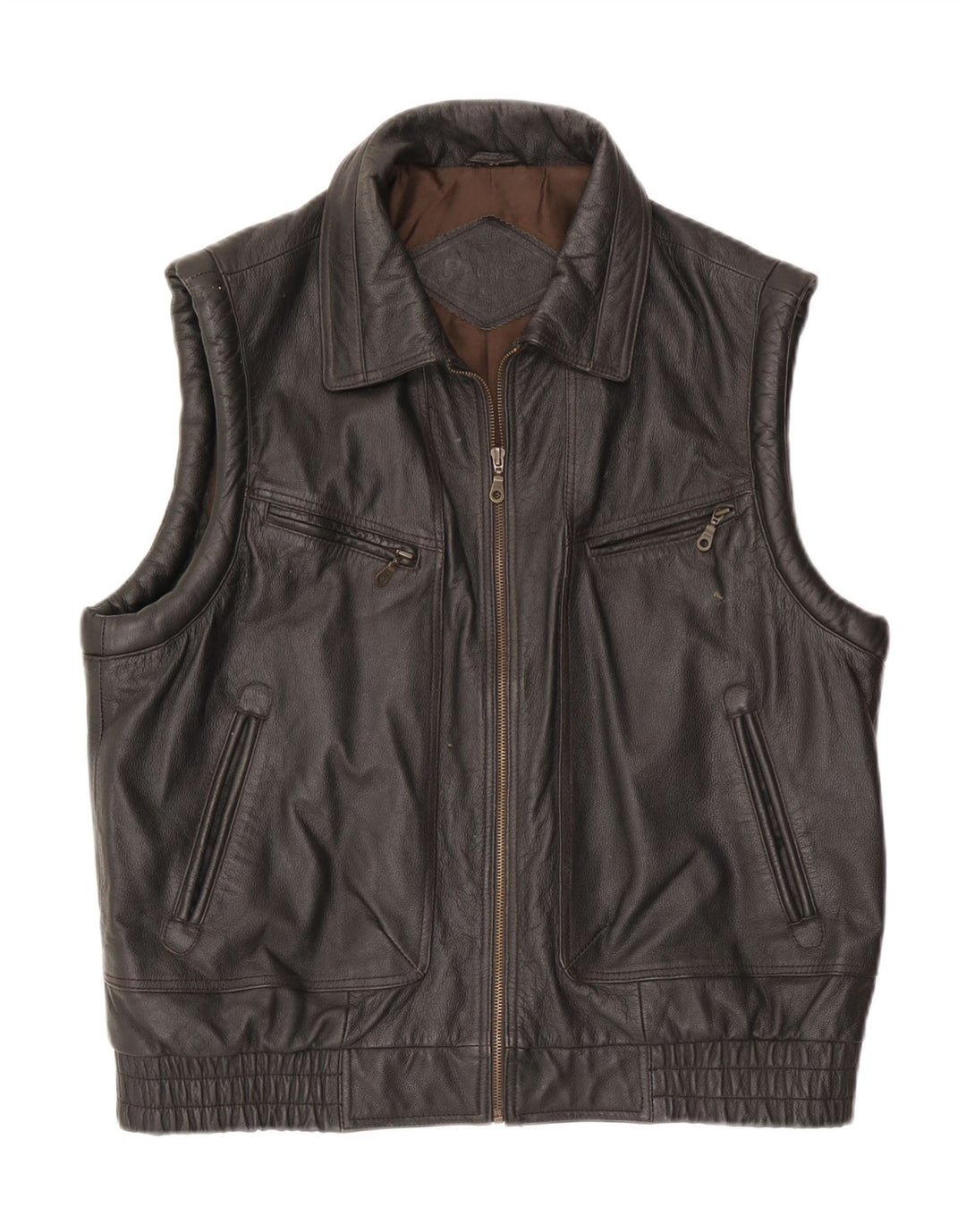 Vintage Herre Læder Gilet IT 54 2XL Brun Læder