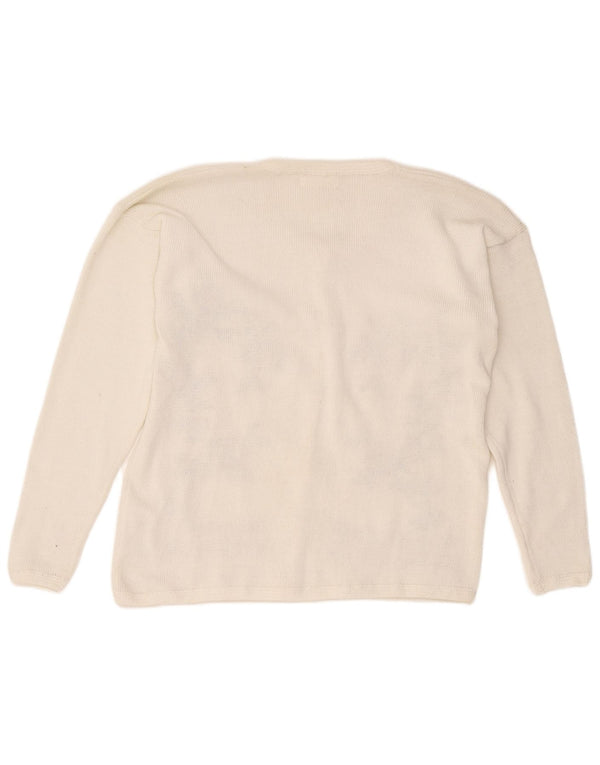 Vintage dame cardigan sweater UK 18 XL hvid blomstret polyester