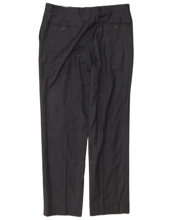 MARKS & SPENCER Herre Regular Fit Suit Bukser W34 L31 Grå ternet uld