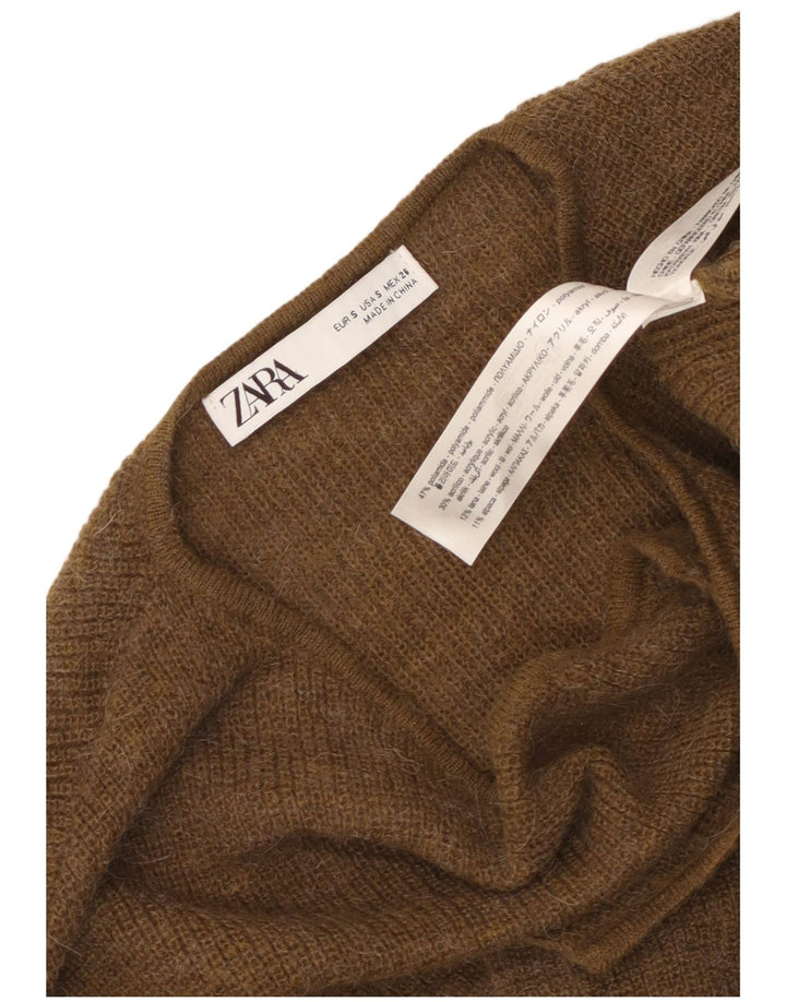 Zara Womens Wrap Cardigan Sweater UK 10 Small Khaki Polyamide