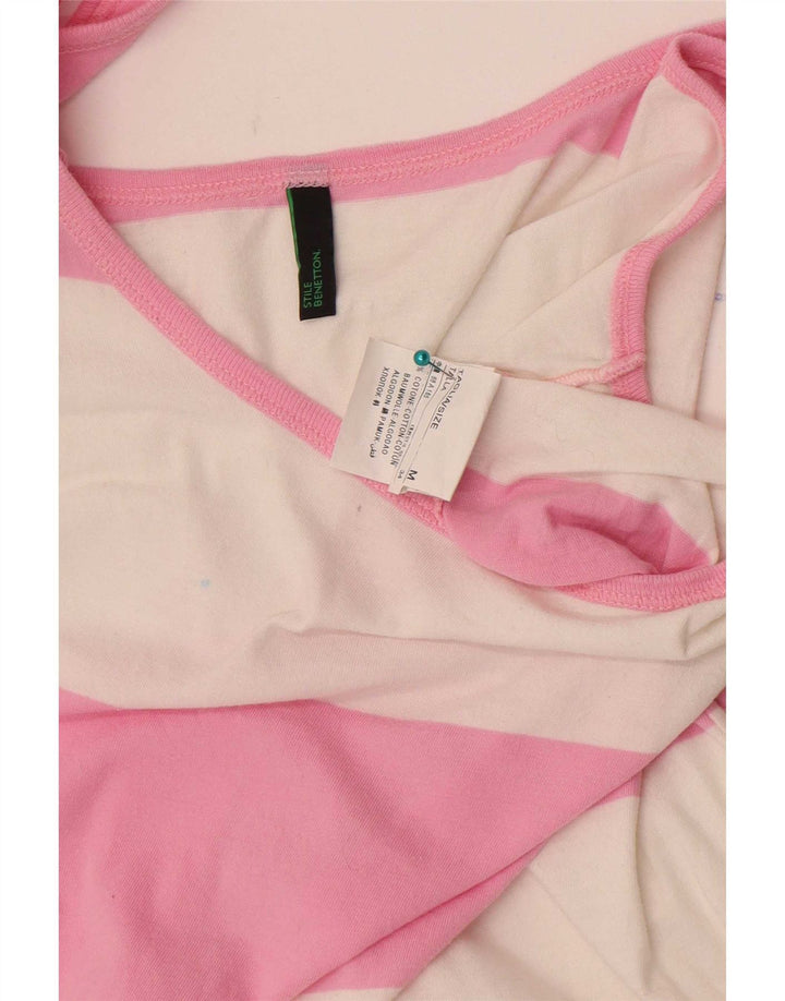 Benetton Damevest Top UK 12 Medium Pink Stribet Bomuld