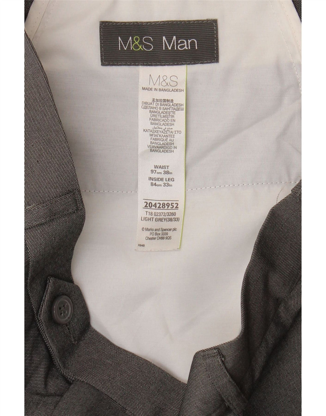 Marks & Spencer Herre Straight Pegged Suit Bukser W38 L29 Grå Polyester