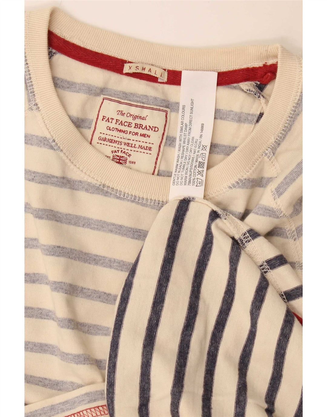 Fat Face Herre Top Langærmet XS Beige Stribet Bomuld