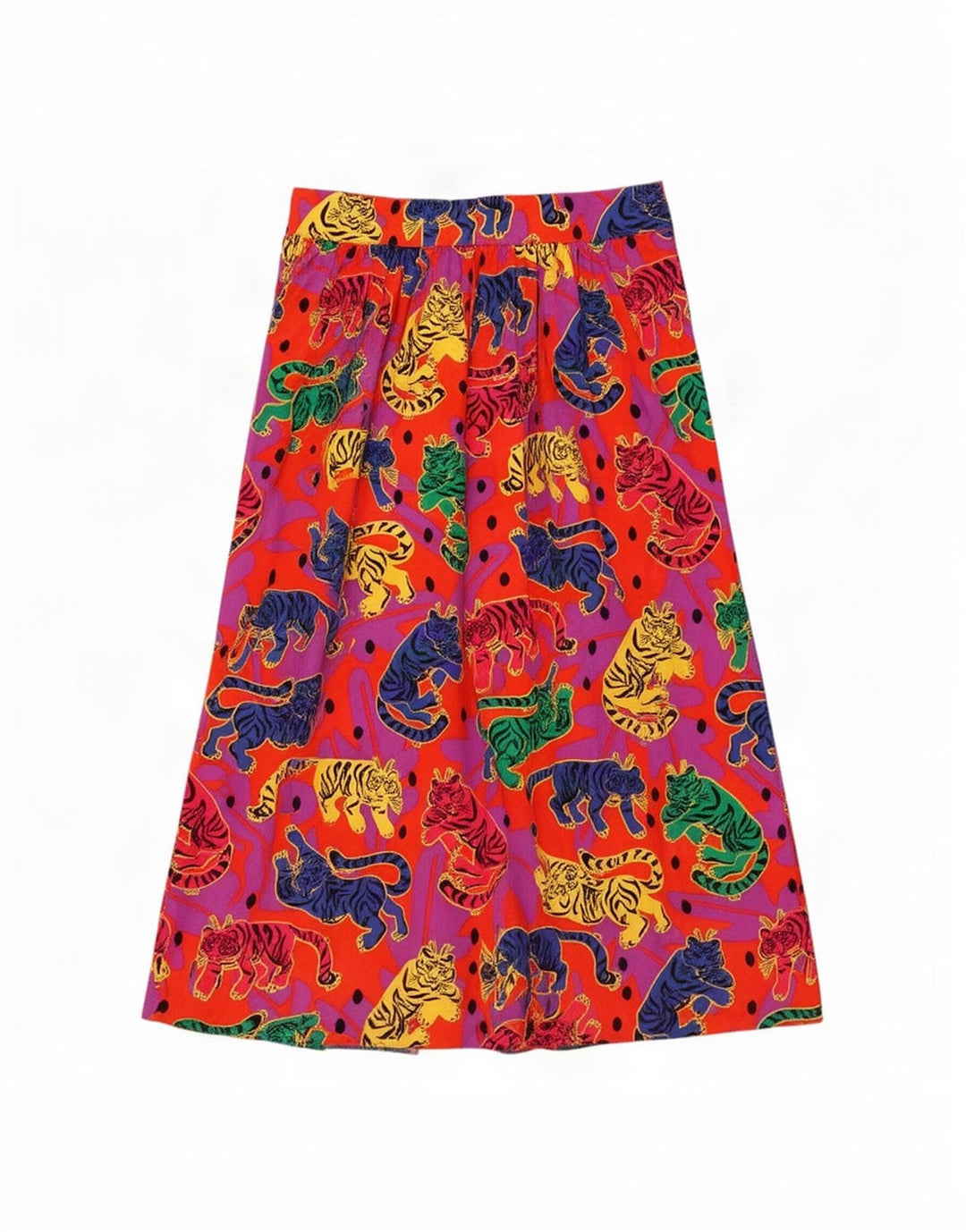 Piombo Womens Flared Skirt Medium W30 Orange Animal Print Bomuld