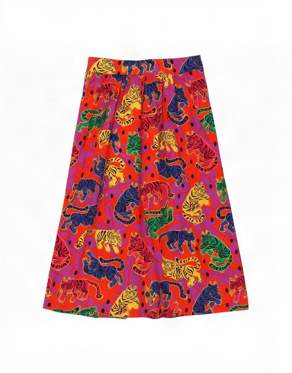 Piombo Womens Flared Skirt Medium W30 Orange Animal Print Bomuld