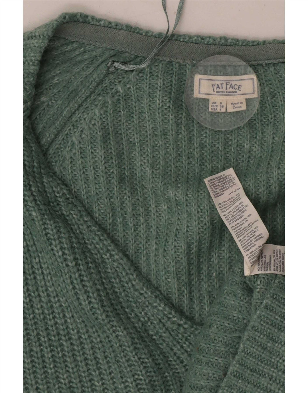 Fat Face Dame Oversized Cardigan Sweater UK 8 Small Green Nylon