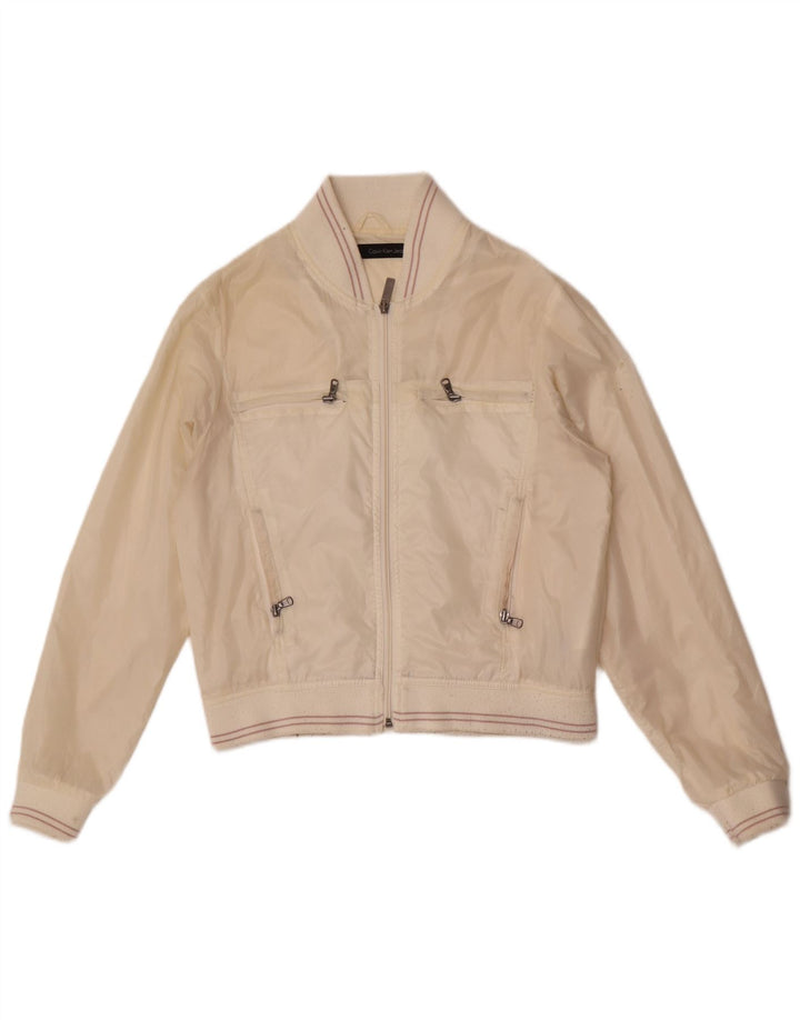 Calvin Klein Jeans Dame Bomber Jacket UK 16 Large Off White Polyamid