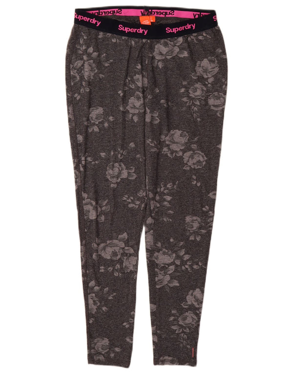 SUPERDRY Grafiske Leggings til kvinder UK 14 Stor grå blomsterbomuld