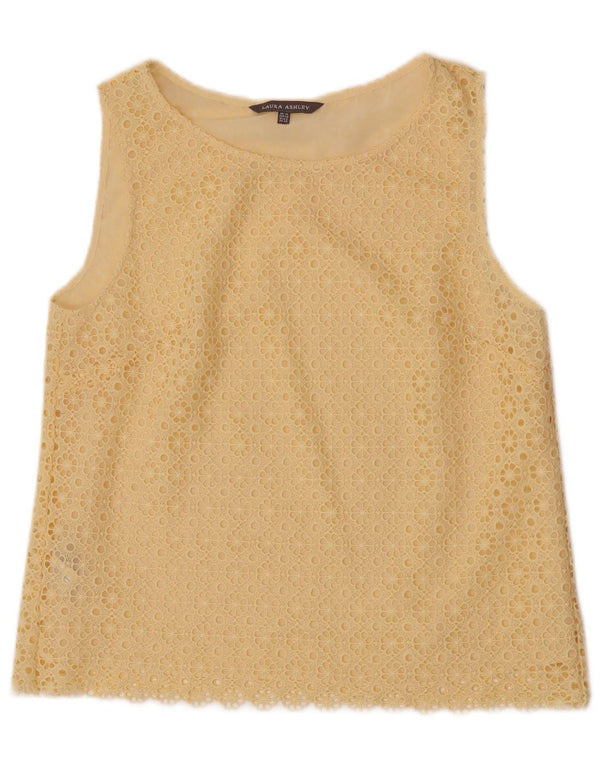 Laura Ashley Dame Ærmeløs Blondebluse Top UK 12 Medium Yellow Floral