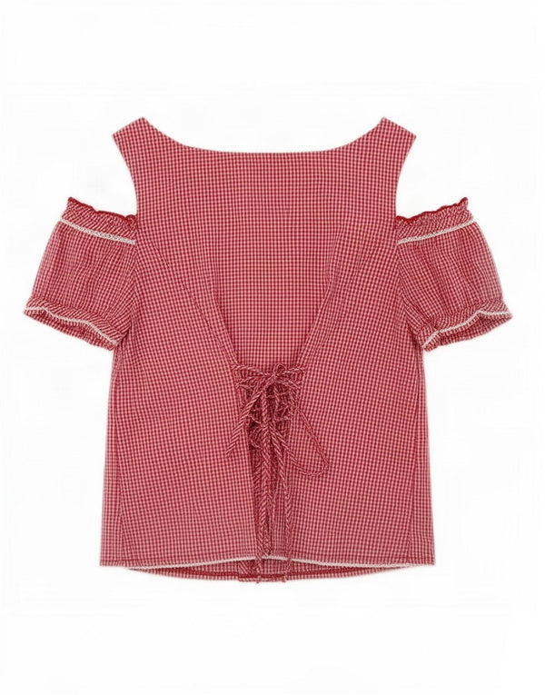 Spieth & Wensky Womens Off Shoulder Blouse Top UK 14 Medium Red Gingham