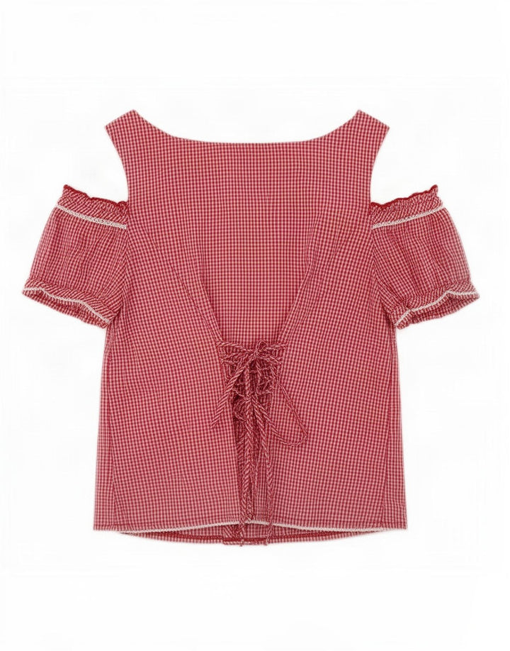 Spieth & Wensky Dame Off Shoulder Bluse Top UK 14 Medium Rød Gingham