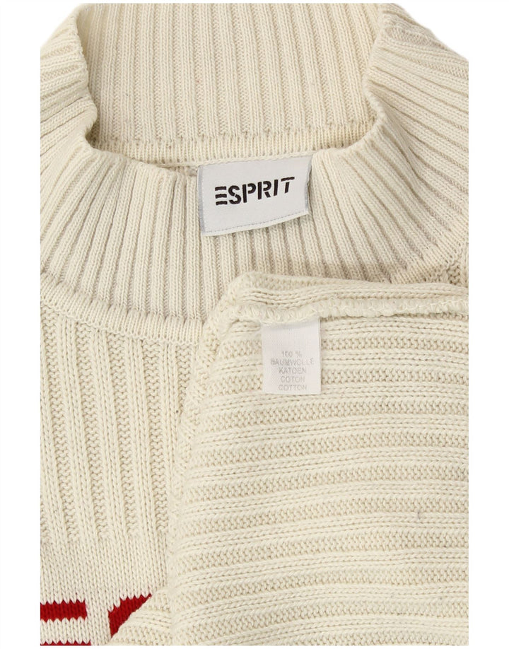 Esprit Dame Grafisk Turtle Neck Jumper Sweater UK 14 Medium White Bomuld