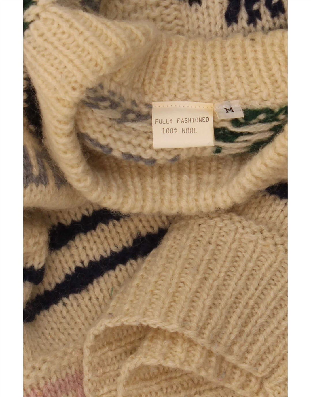 Vintage herre crew neck sweater medium beige patchwork uld