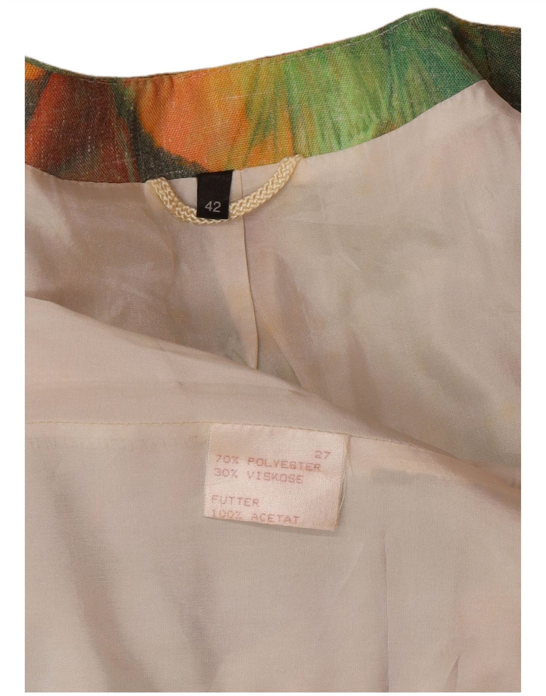 VINTAGE Dame Longline abstrakt mønster blazerjakke EU 42 Large Green